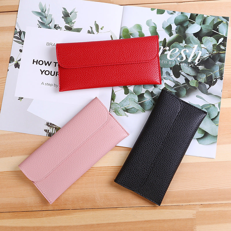 Women's Long Large Capacity Solid Color Lychee Ladies Wallets