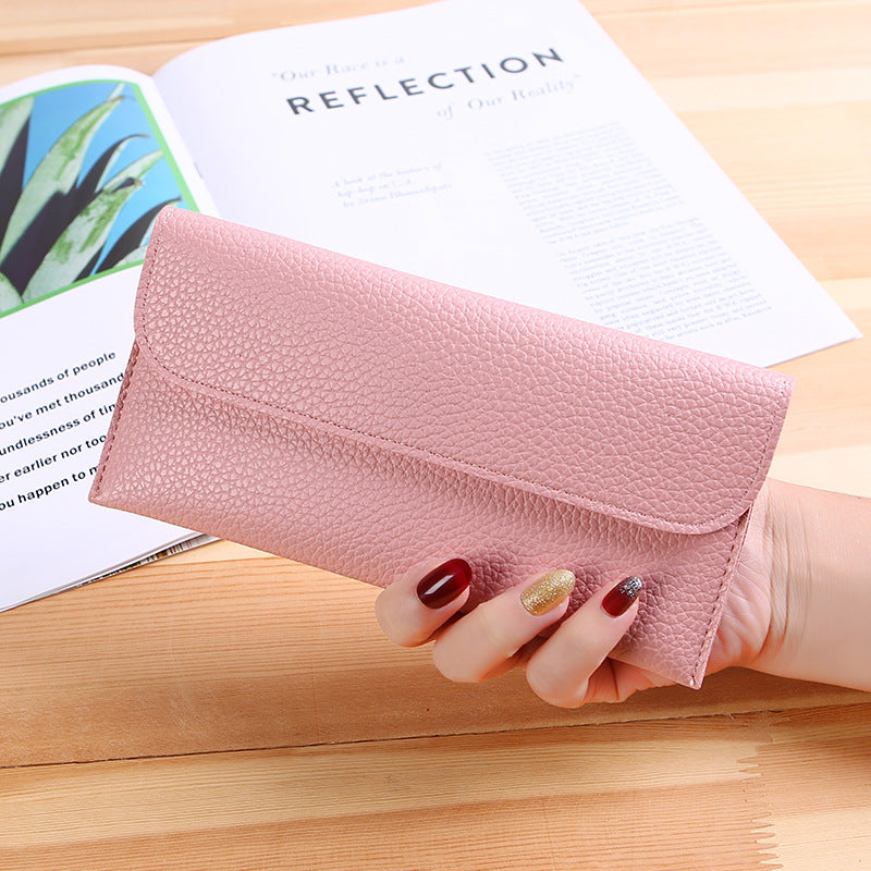 Women's Long Large Capacity Solid Color Lychee Ladies Wallets