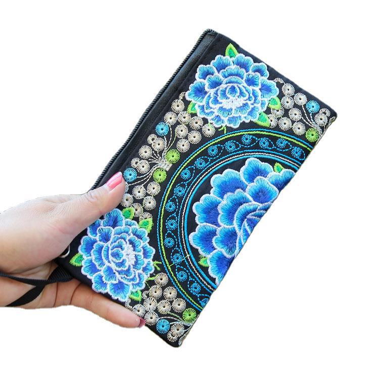 Women's Yunnan Ethnic Embroidery Clutch Fabric Long Change Coin Purses