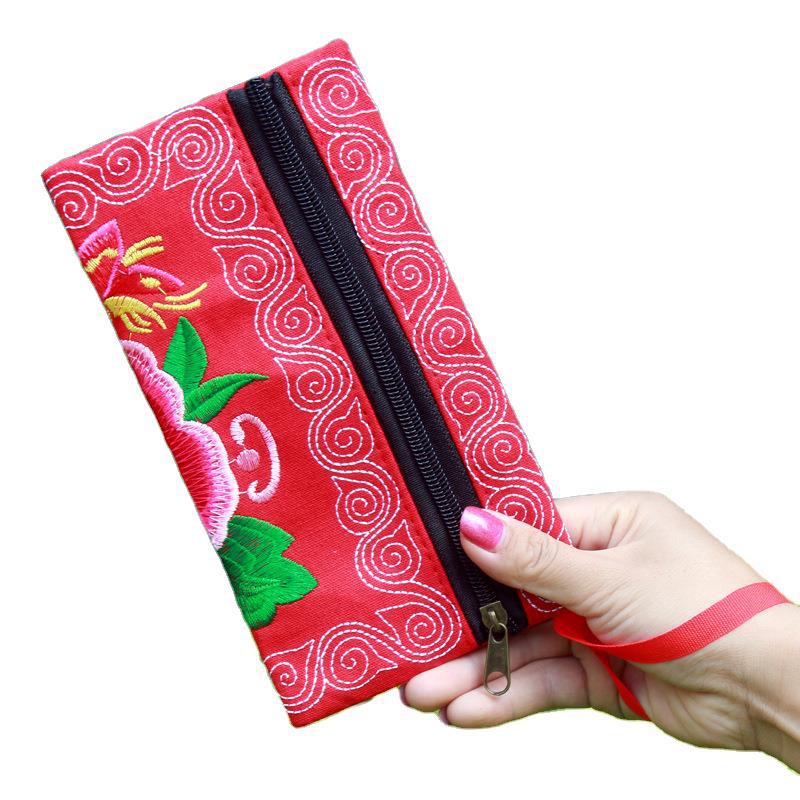 Pochette en tissu grande pivoine brodée pour femmes, cadeaux à l'étranger, porte-monnaie