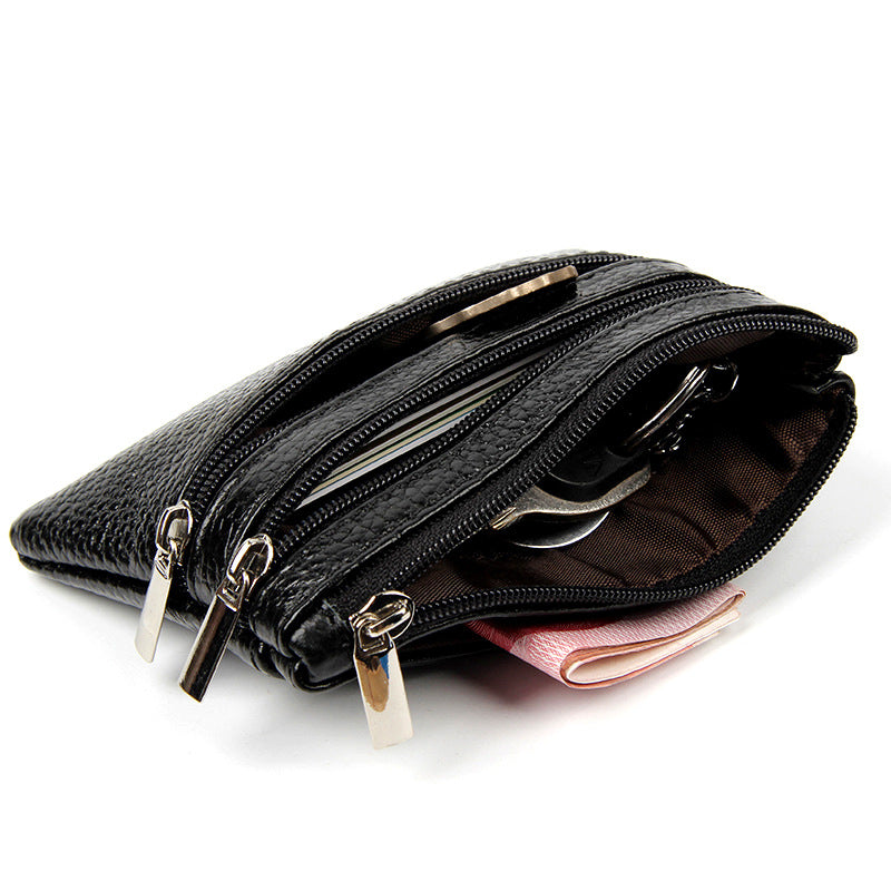 Women's Cowhide Short Leather Zipper Mini Coin Purses