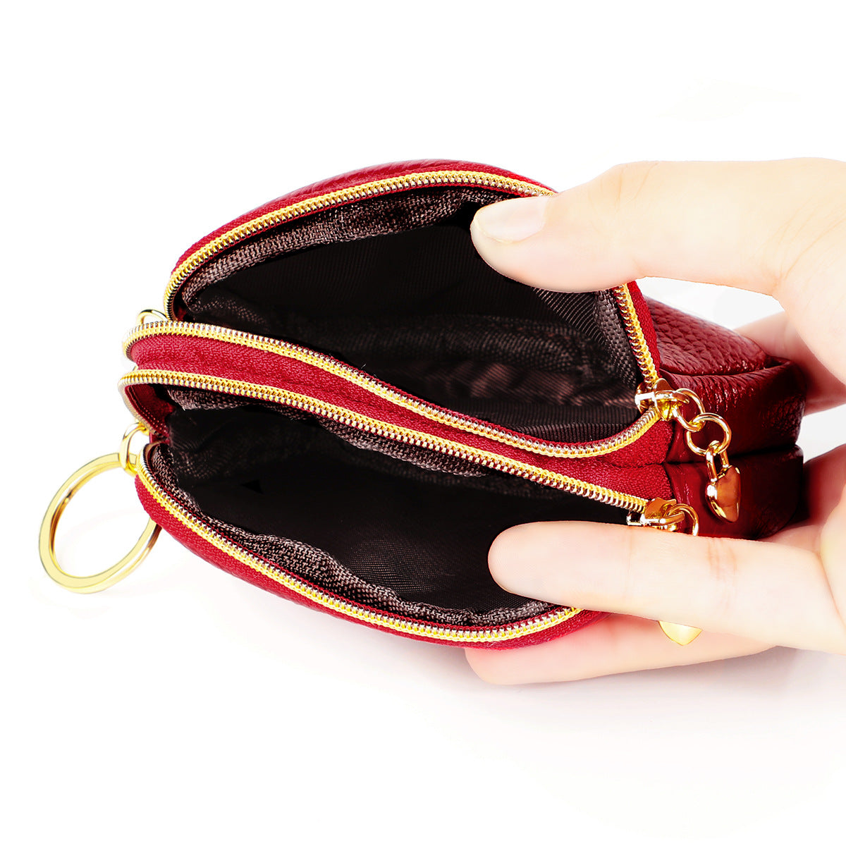 Women's Mini Cowhide Simple Double Zipper Cute Pocket Coin Purses