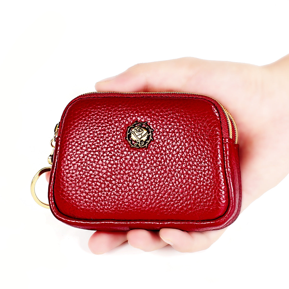 Women's Mini Cowhide Simple Double Zipper Cute Pocket Coin Purses