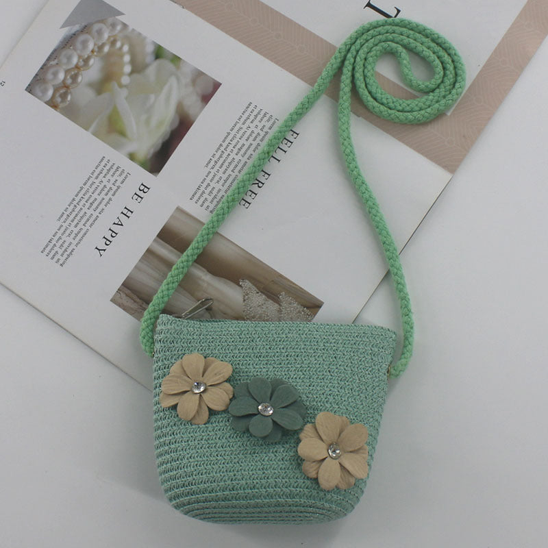 Mini pochette d'été mignonne en paille tissée, porte-monnaie pour enfants