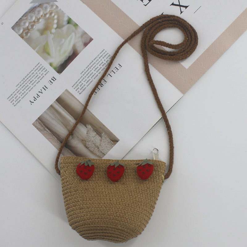 Mini pochette d'été mignonne en paille tissée, porte-monnaie pour enfants