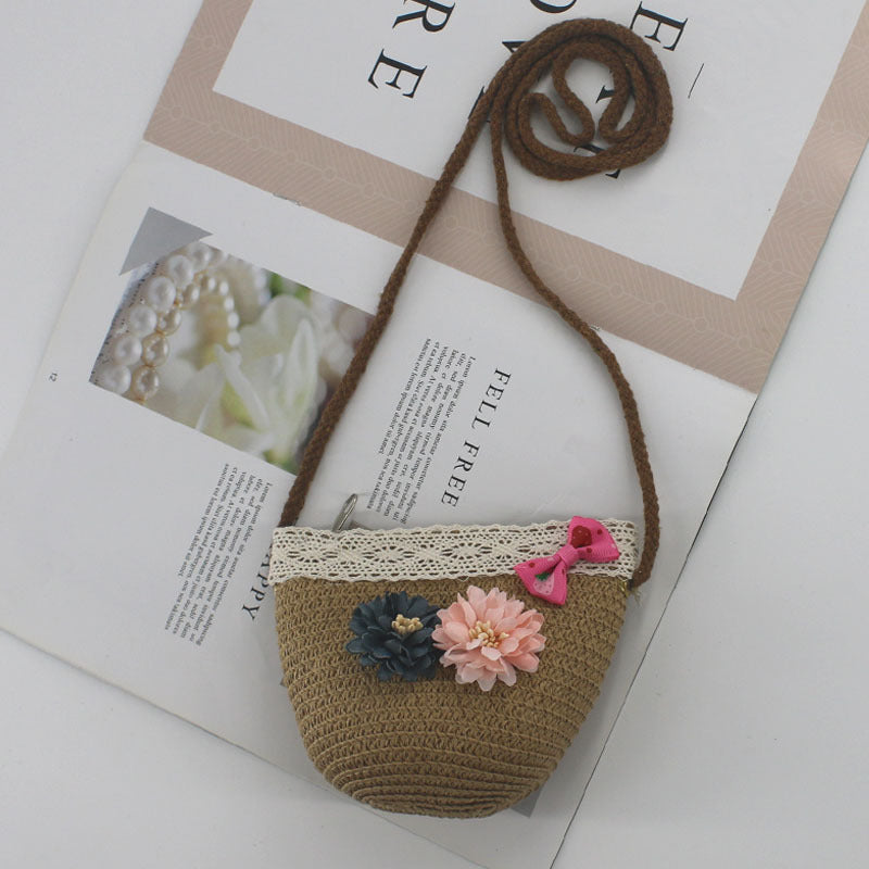 Mini pochette d'été mignonne en paille tissée, porte-monnaie pour enfants