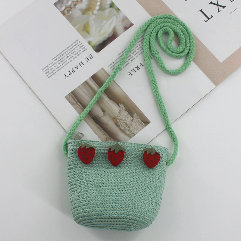 Mini pochette d'été mignonne en paille tissée, porte-monnaie pour enfants