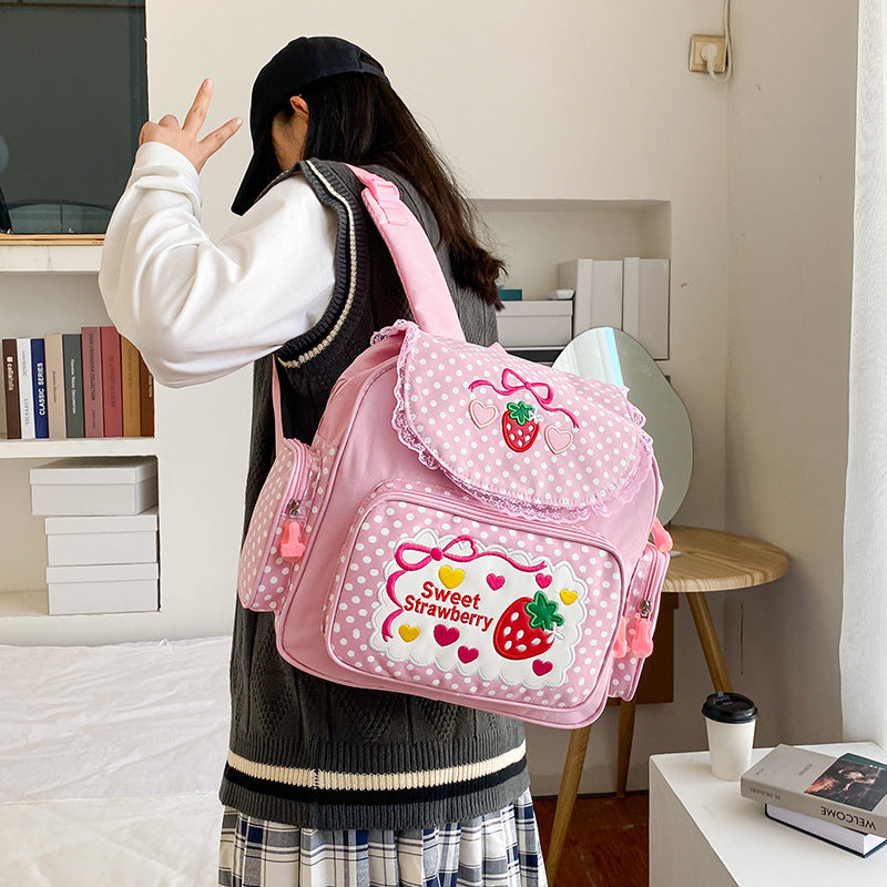 Women's Sweet Lady Cute Embroidered Fruit Strawberry Backpacks