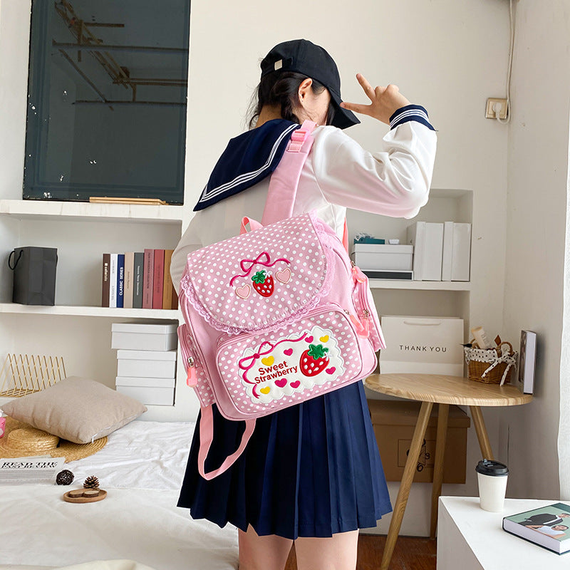 Women's Sweet Lady Cute Embroidered Fruit Strawberry Backpacks