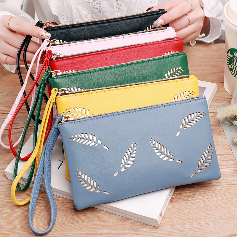 Women's Charming Leaf Hollow Zipper Mobile Ladies Wallets