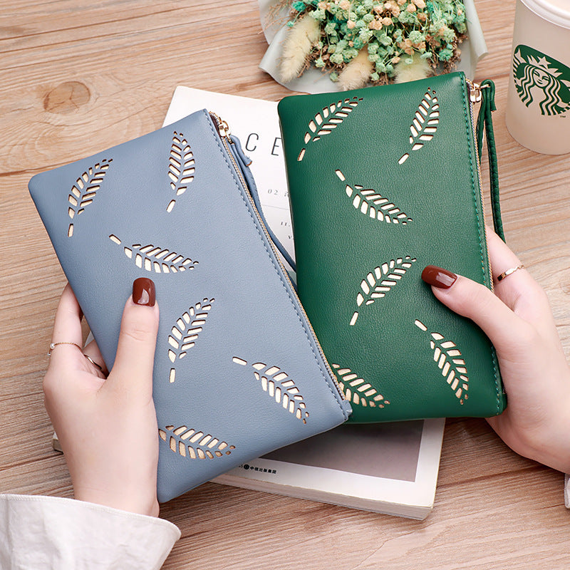 Women's Charming Leaf Hollow Zipper Mobile Ladies Wallets