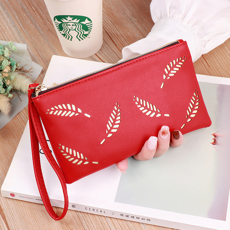 Women's Charming Leaf Hollow Zipper Mobile Ladies Wallets