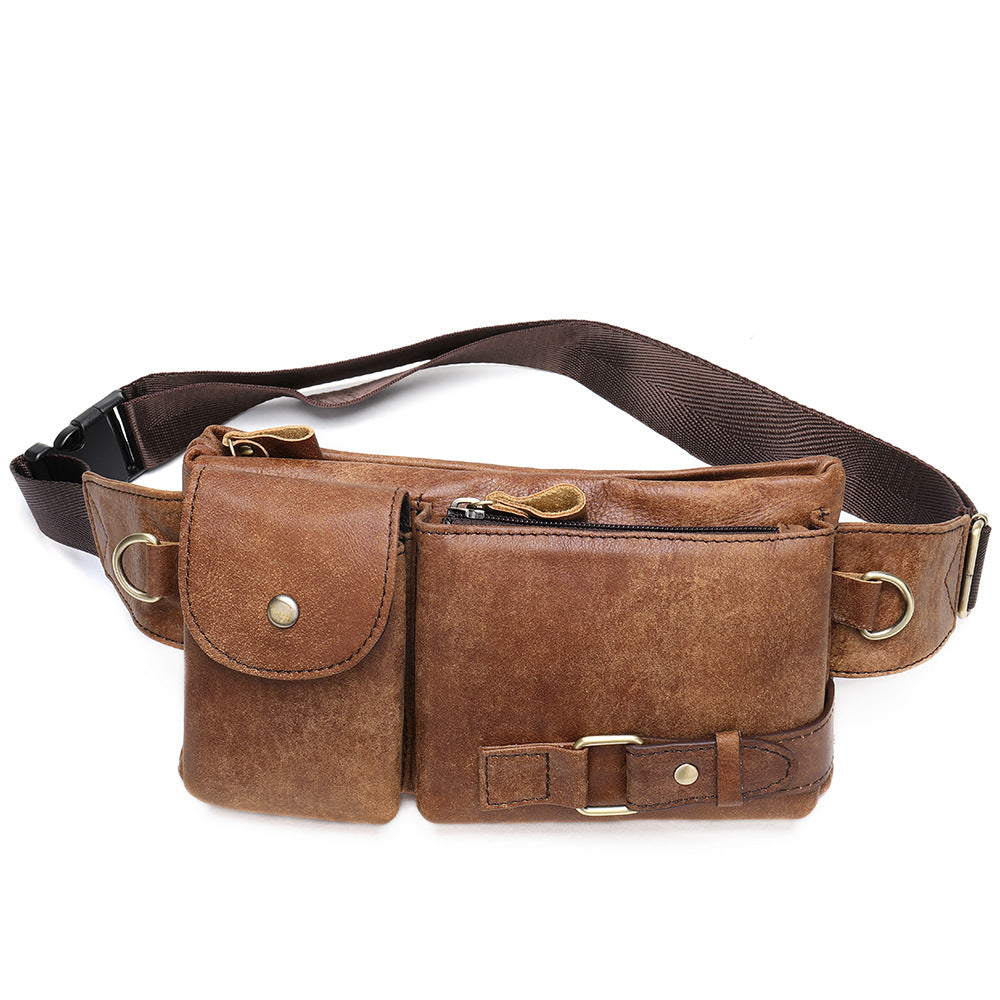 Men's Leather Pocket First Layer Cowhide Mobile Men's Waist Packs