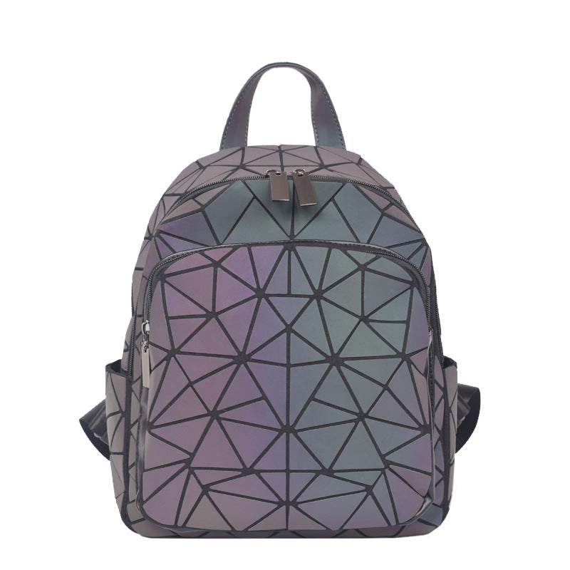 Women's Rhombus Fashion Zipper Luminous Geometric Versatile Backpacks