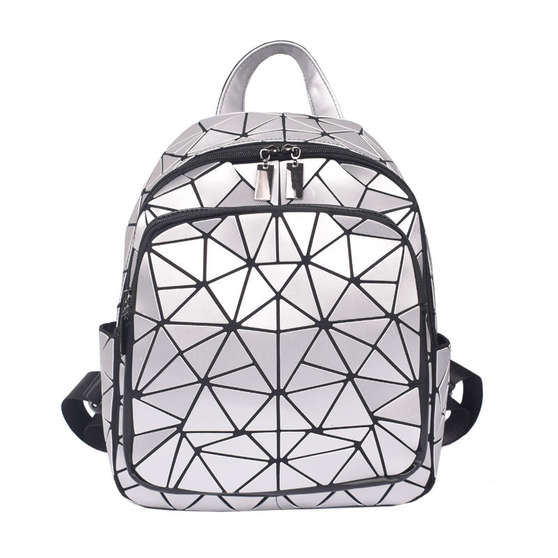 Women's Rhombus Fashion Zipper Luminous Geometric Versatile Backpacks