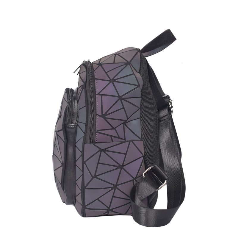 Women's Rhombus Fashion Zipper Luminous Geometric Versatile Backpacks