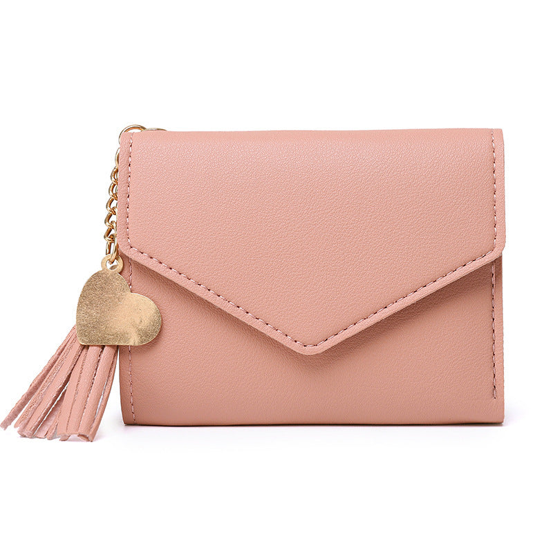 Women's Short Tassel Pendant Lychee Pattern Hand Ladies Wallets