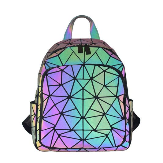 Women's Rhombus Fashion Zipper Luminous Geometric Versatile Backpacks