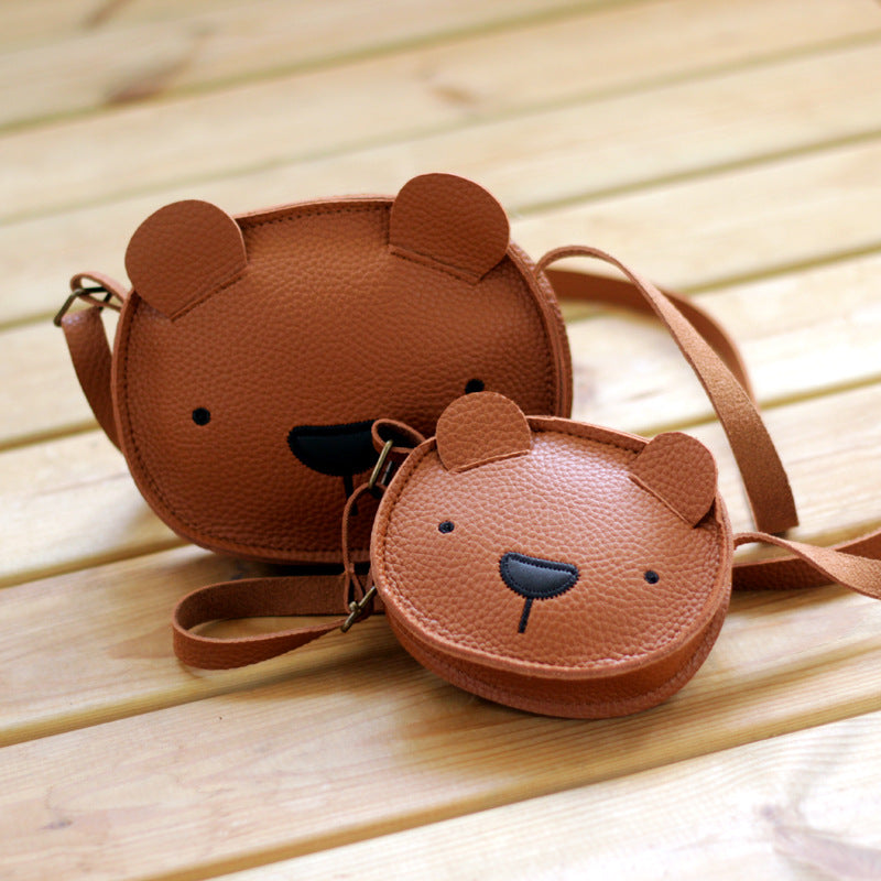 Children's Korean Leather Little Bear Cowhide Feel Children's Shoulder Bags