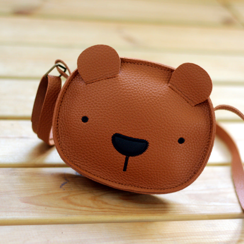 Children's Korean Leather Little Bear Cowhide Feel Children's Shoulder Bags