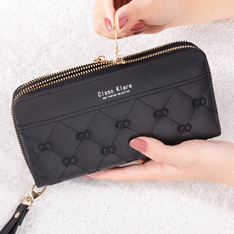 Women's Long Simple Fashion Double Zipper Mobile Bags