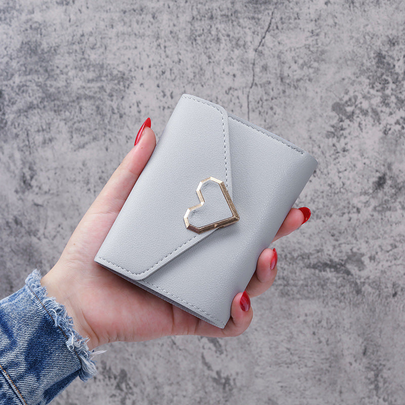 Women's Vintage Little Fresh Metal Heart-shaped Short Ladies Wallets