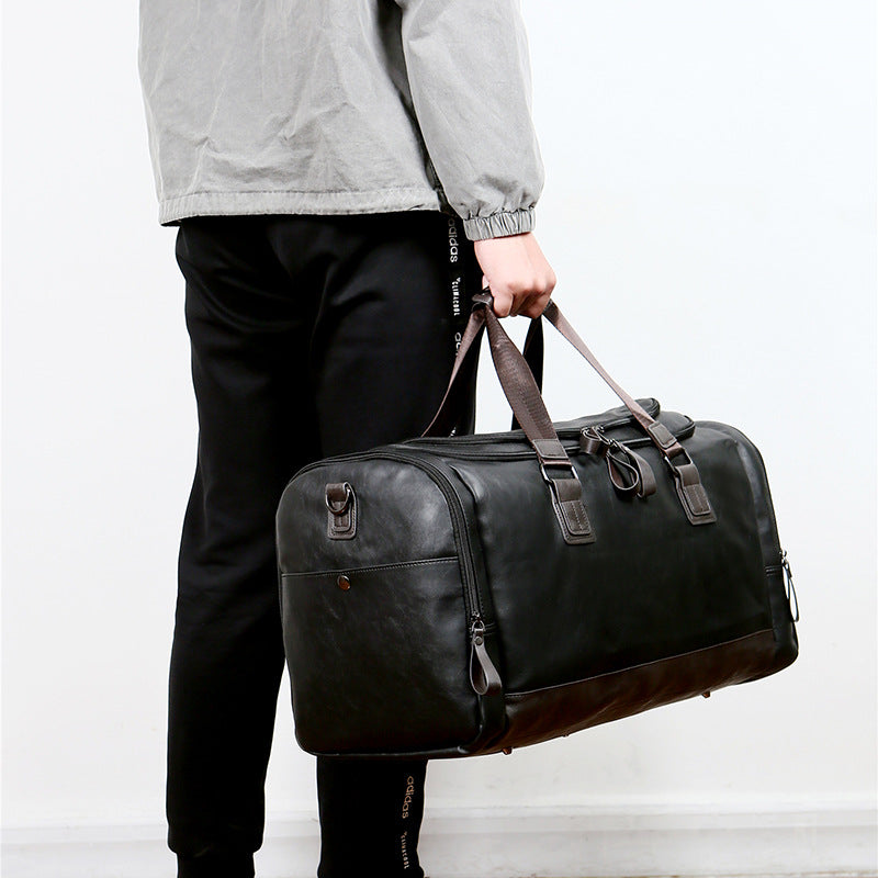 Men's Leather Oversized Capacity Business Korean Style Travel Bags