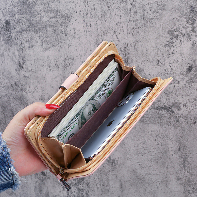 Pochette longue à la mode pour femmes, portefeuilles à feuilles creuses et fermeture éclair pour dames