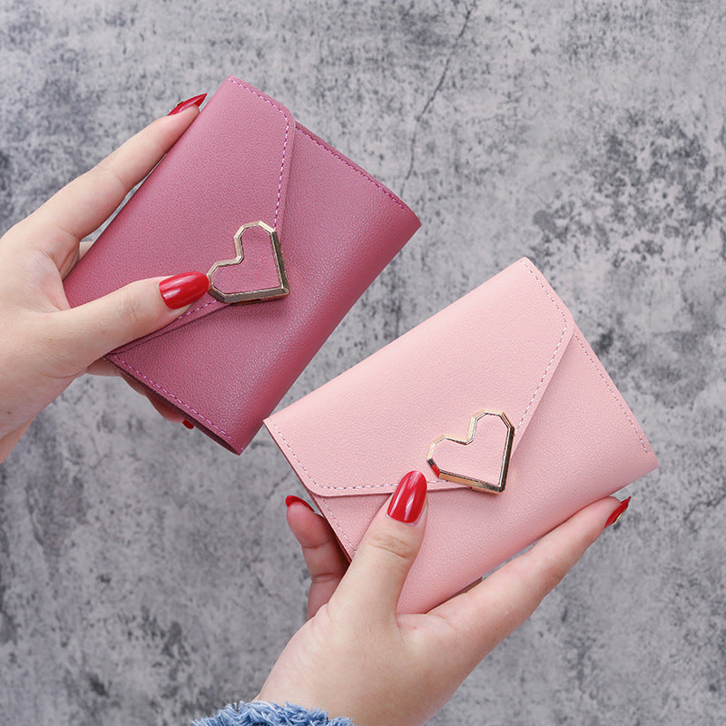 Women's Vintage Little Fresh Metal Heart-shaped Short Ladies Wallets