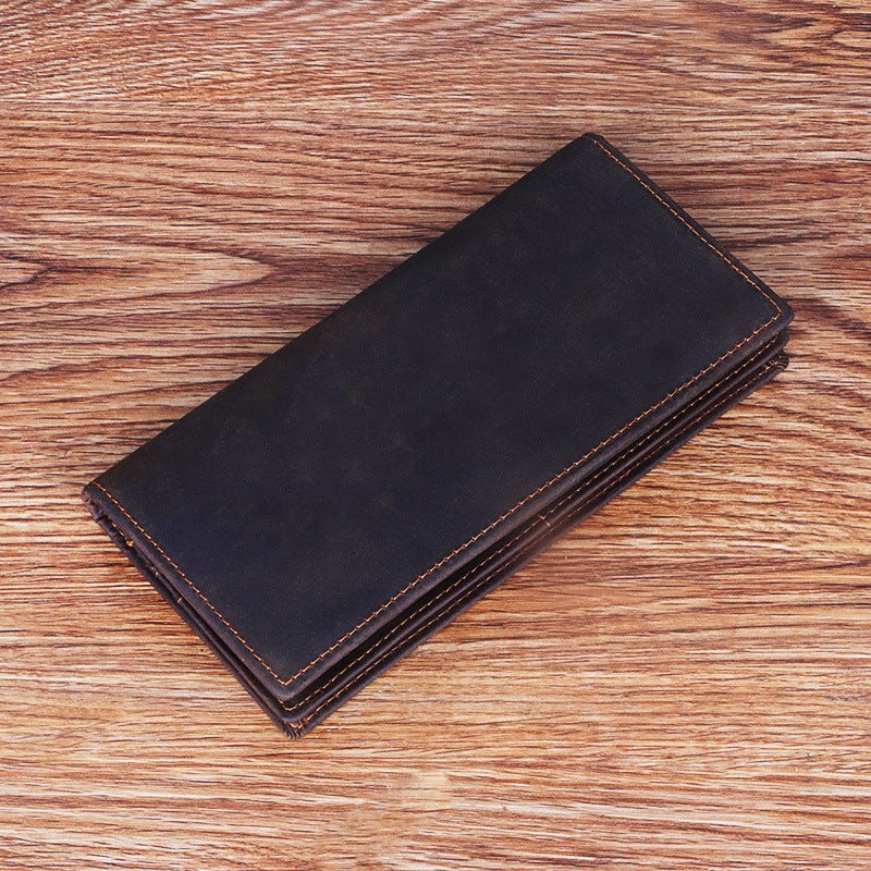 Men's Crazy Horse Leather Long Genuine Business Widened Men's Wallets