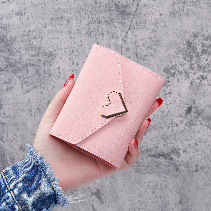 Women's Vintage Little Fresh Metal Heart-shaped Short Ladies Wallets