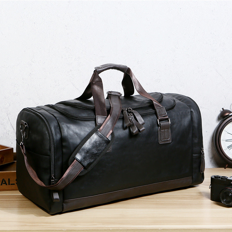 Men's Leather Oversized Capacity Business Korean Style Travel Bags