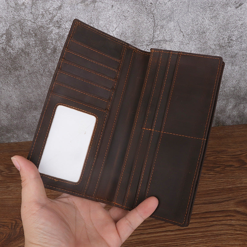 Men's Crazy Horse Leather Long Genuine Business Widened Men's Wallets