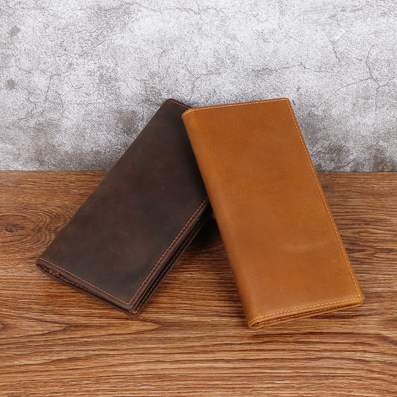 Men's Crazy Horse Leather Long Genuine Business Widened Men's Wallets