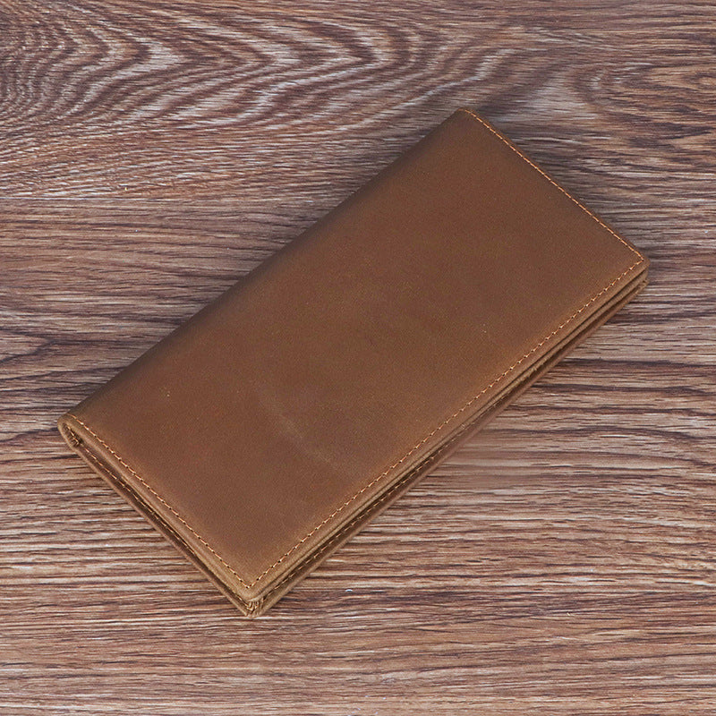 Men's Crazy Horse Leather Long Genuine Business Widened Men's Wallets