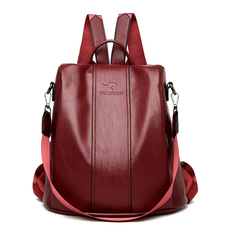 Women's Kangaroo Fashionable Simple Soft Leather Large Backpacks