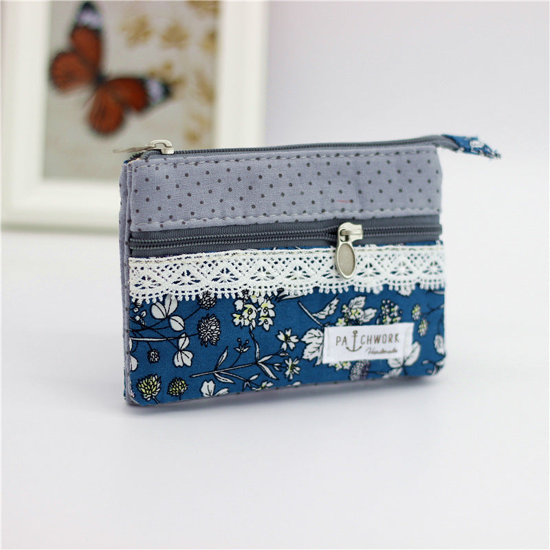 Women's Square Long Leaf Flower Cotton Small Change Coin Purses