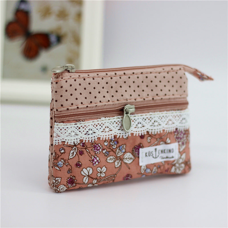 Women's Square Long Leaf Flower Cotton Small Change Coin Purses