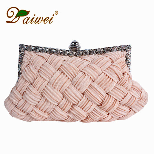 Pochette de soirée en satin tissé avec strass et diamants pour femme