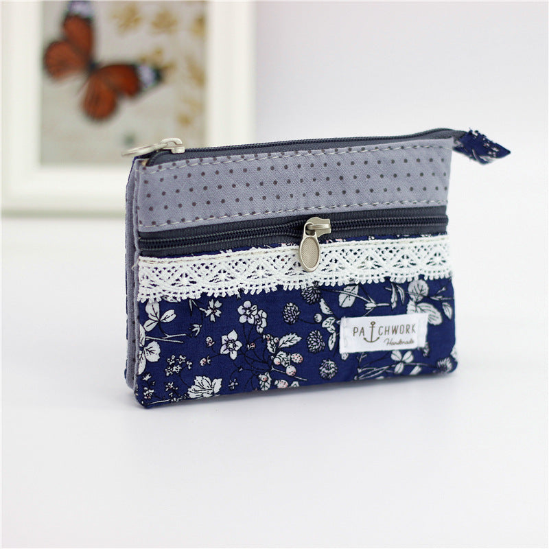 Women's Square Long Leaf Flower Cotton Small Change Coin Purses