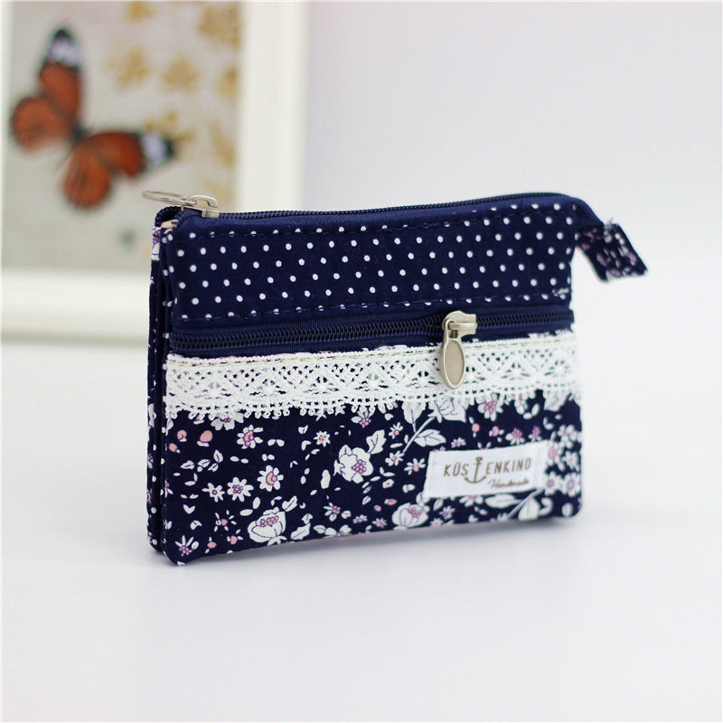 Women's Square Long Leaf Flower Cotton Small Change Coin Purses