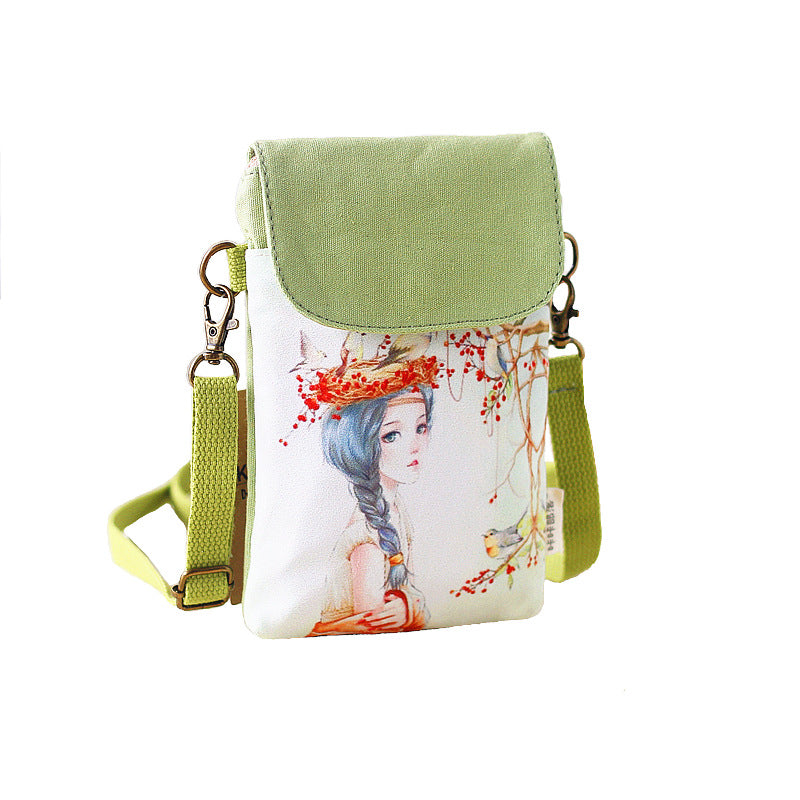 Women's Trendy Color Printing Fresh Painted Kaka Tribal Canvas Hand Phone Bags