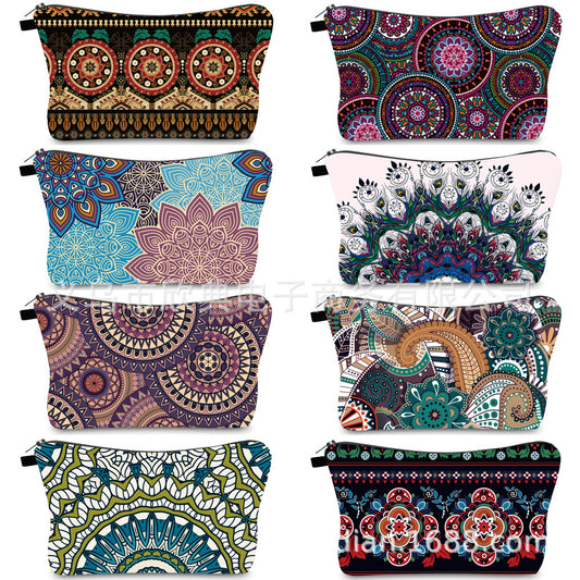 Sacs de rangement de toilette imperméables portables avec impression de mandala