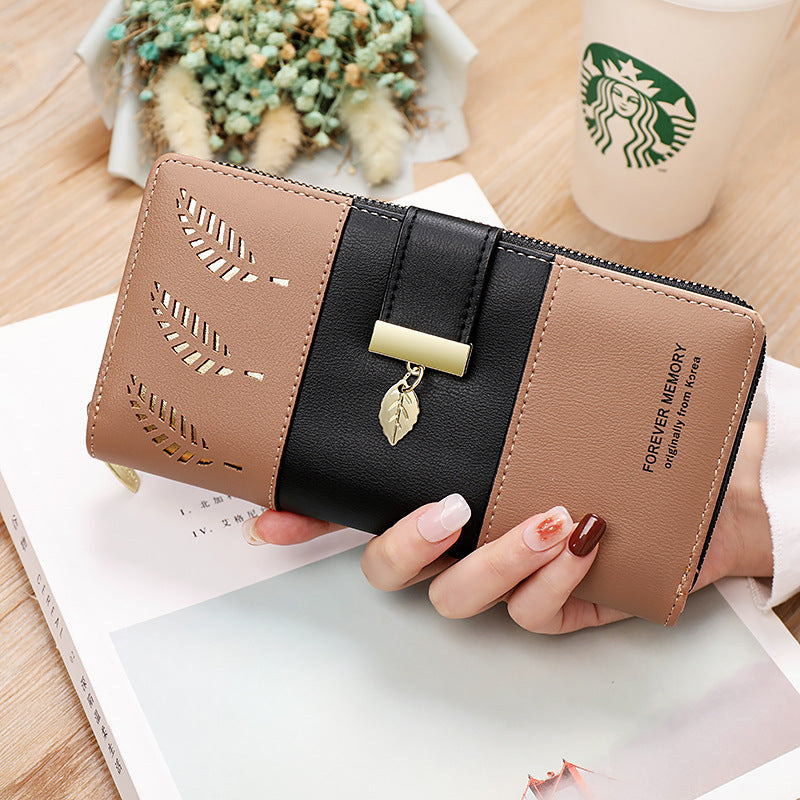 Women's Korean Color Matching Long Two-fold Hollow Ladies Wallets