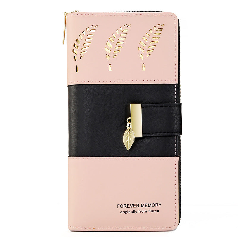 Women's Korean Color Matching Long Two-fold Hollow Ladies Wallets