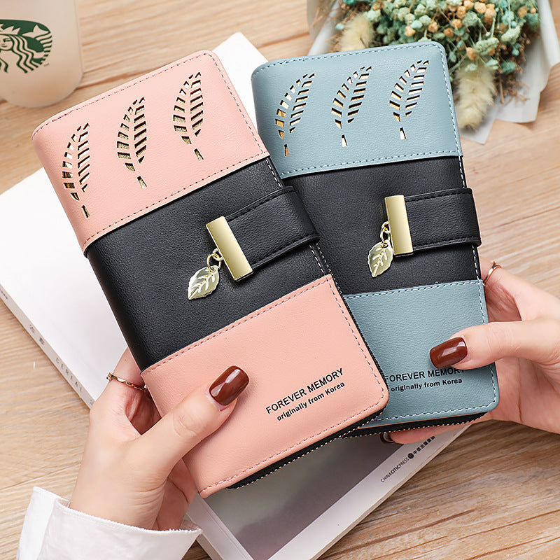 Women's Korean Color Matching Long Two-fold Hollow Ladies Wallets