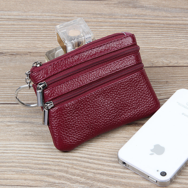 Women's Cowhide Short Leather Zipper Mini Coin Purses