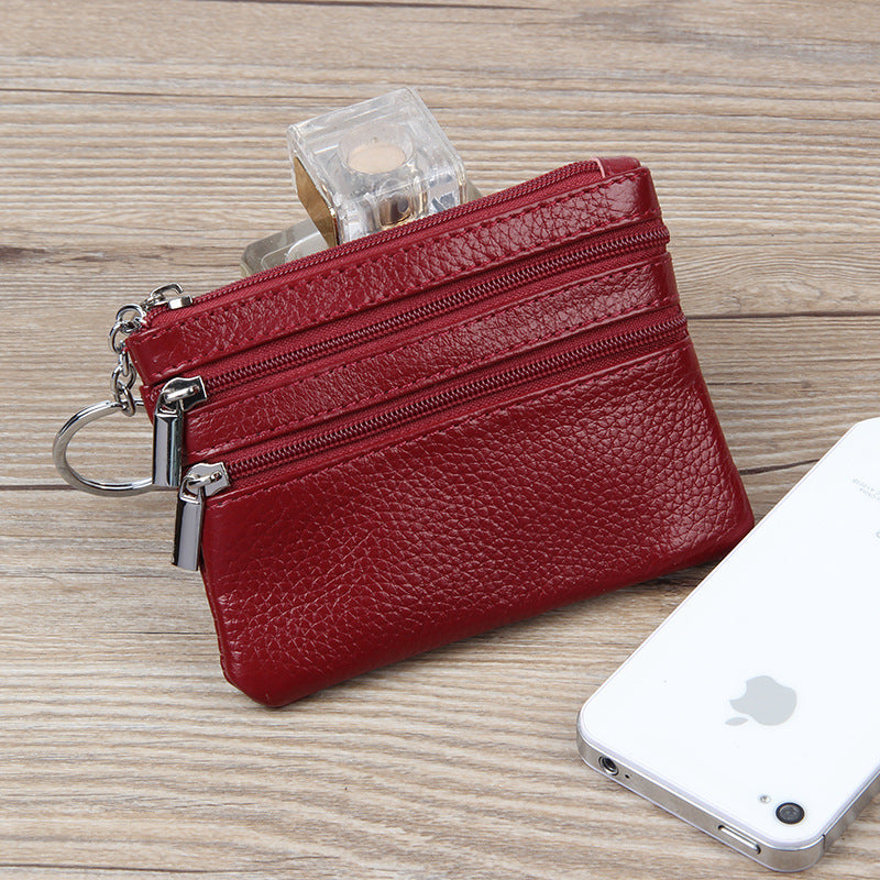 Women's Cowhide Short Leather Zipper Mini Coin Purses