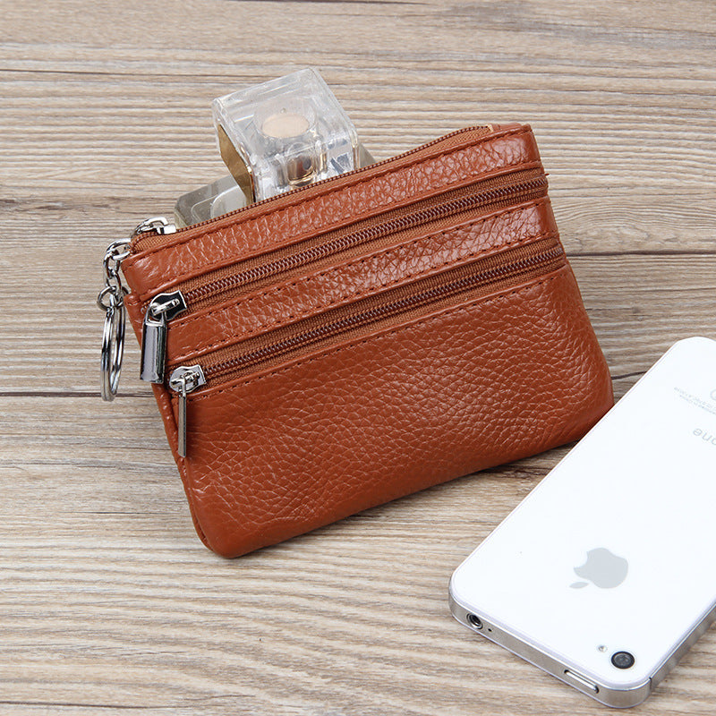 Women's Cowhide Short Leather Zipper Mini Coin Purses