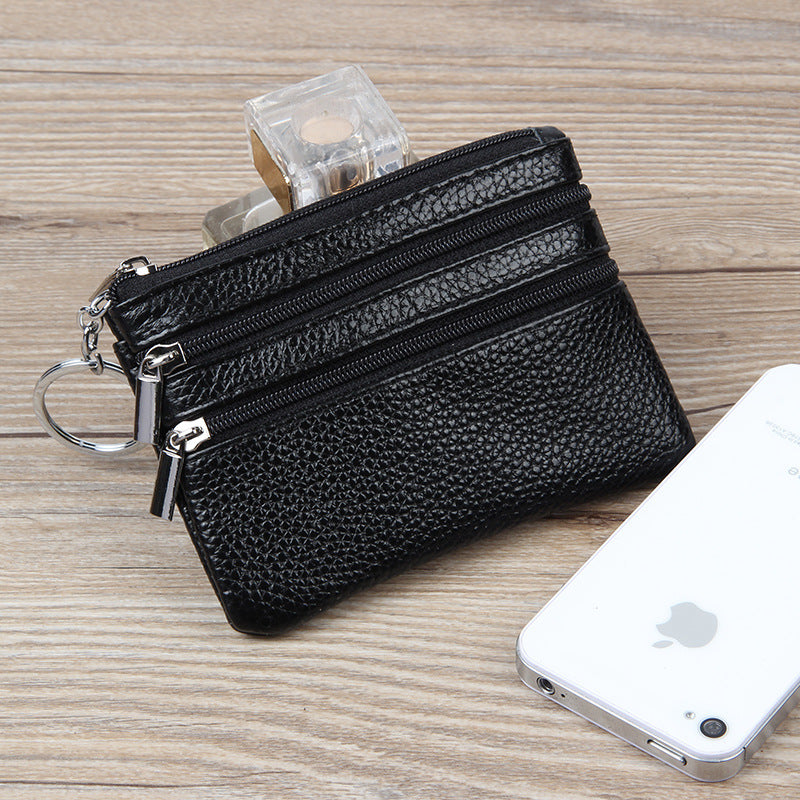 Women's Cowhide Short Leather Zipper Mini Coin Purses